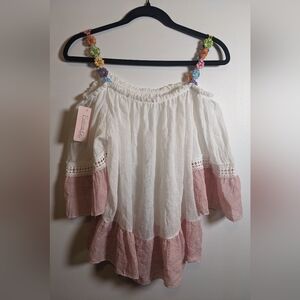 Fashion Go Fairycore Boho Off the Shoulder Flowy Peasant Blouse NWT sz M/L